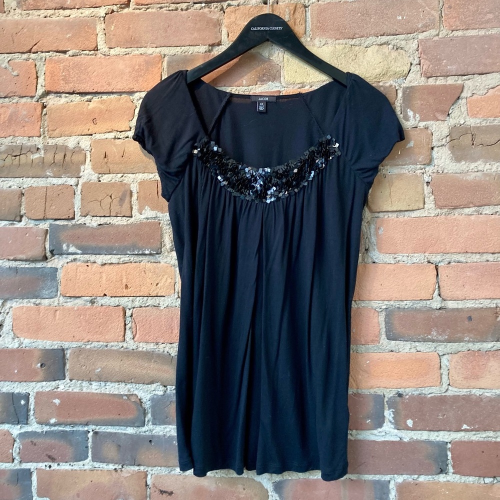 Vintage Jacob Black Short Sleeve Top with Sequins. Size: Medium